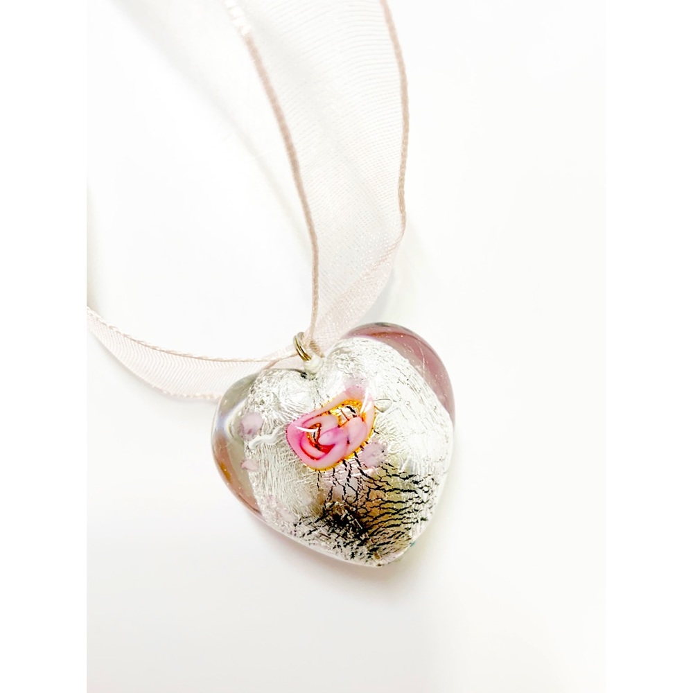 Vintage 2006 Murano Glass Heart Ribbon Handmade